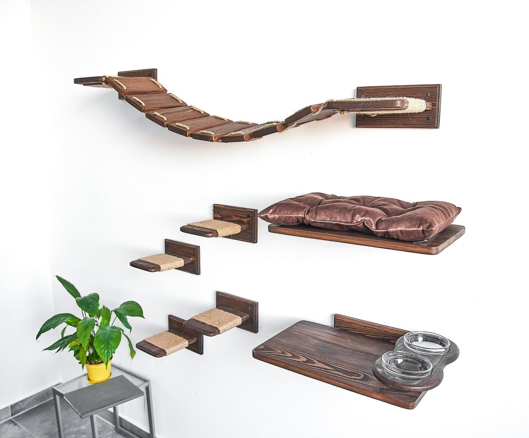 7 Pc Cat Shelves Set, Cat Feeder Shelf, Cat Bed, Cat Furniture for