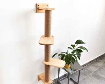 Cat Sisal Scratching Post, Cat Shelves, Cat Climbing Pole, Cat Scratcher, Cat Wall Furniture, Cat Shelf, Natural Wood Cat Play Furniture