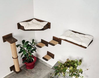 Cat furniture set, Wall-mounted cat bed, Cat scratching post for climbing, Cat shelves for wall