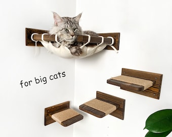 Wall Mounted Corner Cat Bed, Cat Shelf with Cushion, Cat Wall Furniture for Big Cats, Climbing Cat Perch for Wall