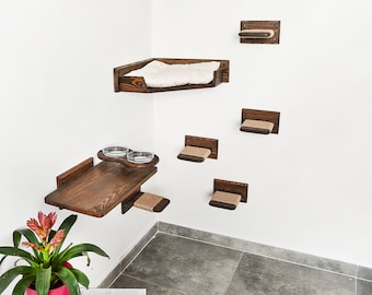 Corner cat bed, Cat wall furniture, Cat bed, Cat steps, Cat shelves, Cat furniture, Cat feeder shelf