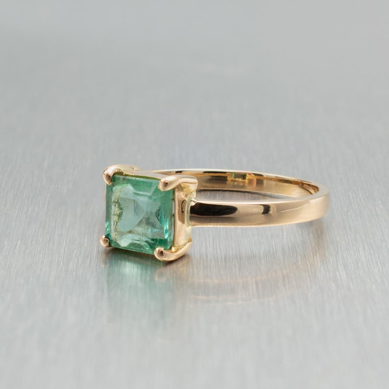 14K Gold Square Cut Emerald Solitaire Ring Natural Gemstone Etsy
