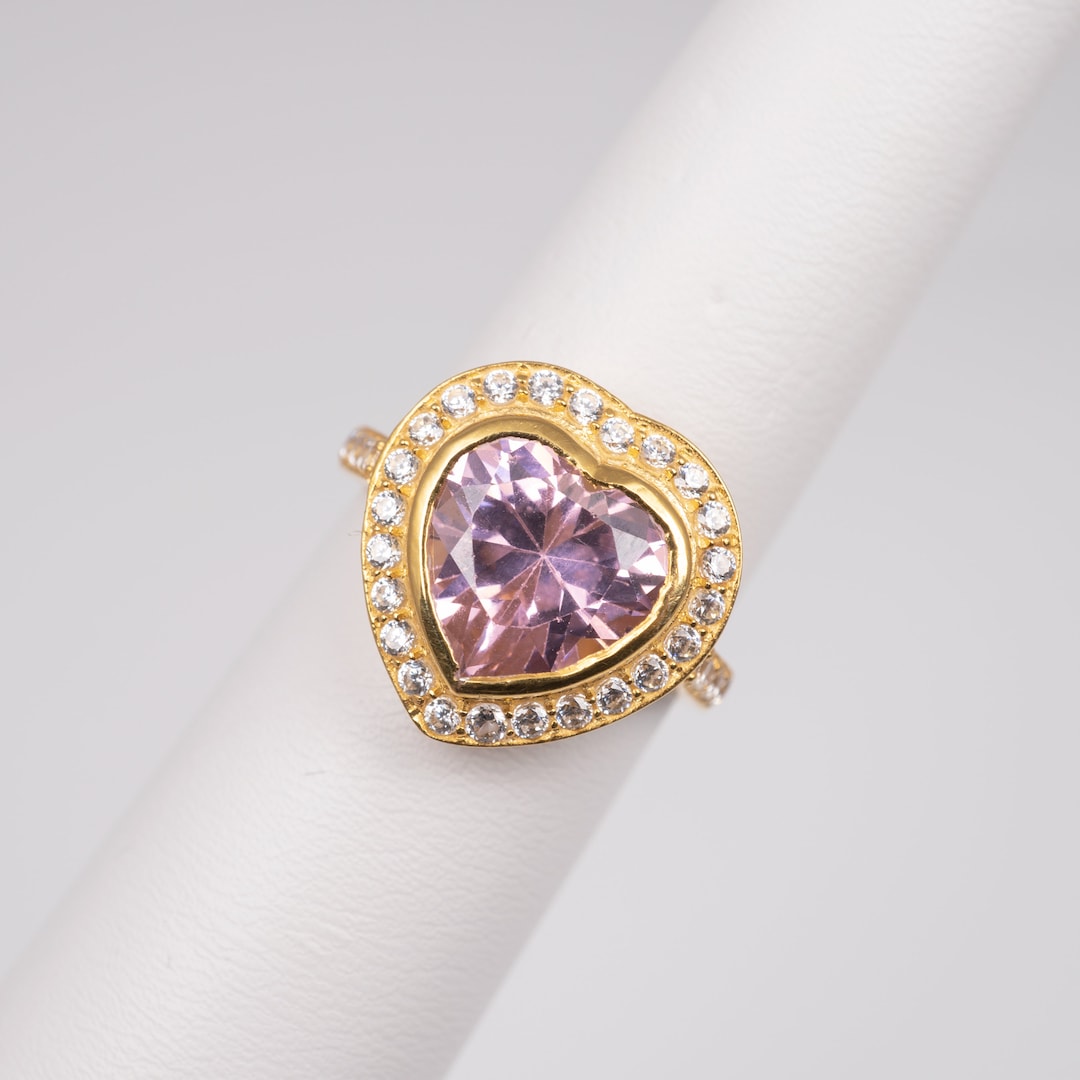 18k Gold Pink Diamond Heart Shape Halo Diamond Statement Ring, Custom