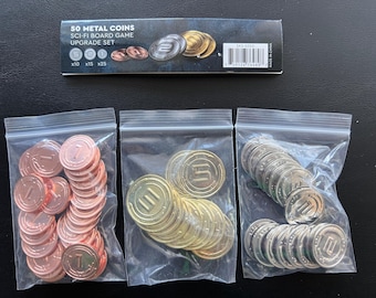 50 Metal Coin Board Game Upgrade Set (Sci-Fi Coins) NEW! -