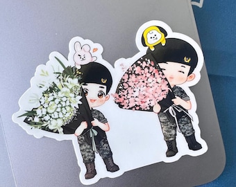 Jungkook and Jimin Military Discharge Flowers Sticker Vinyl Waterpoof | Hobihearteu Shop