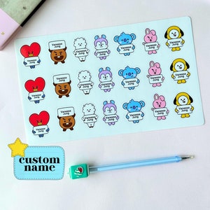 Benutzerdefinierte Name Label wasserdichte Aufkleber, Set mit 21, Chimmy, Kochen Sie, Koya, Mang,stecken Sie in die Schüssel, Shooky, Tata, Back To School Hobihearteu Shop
