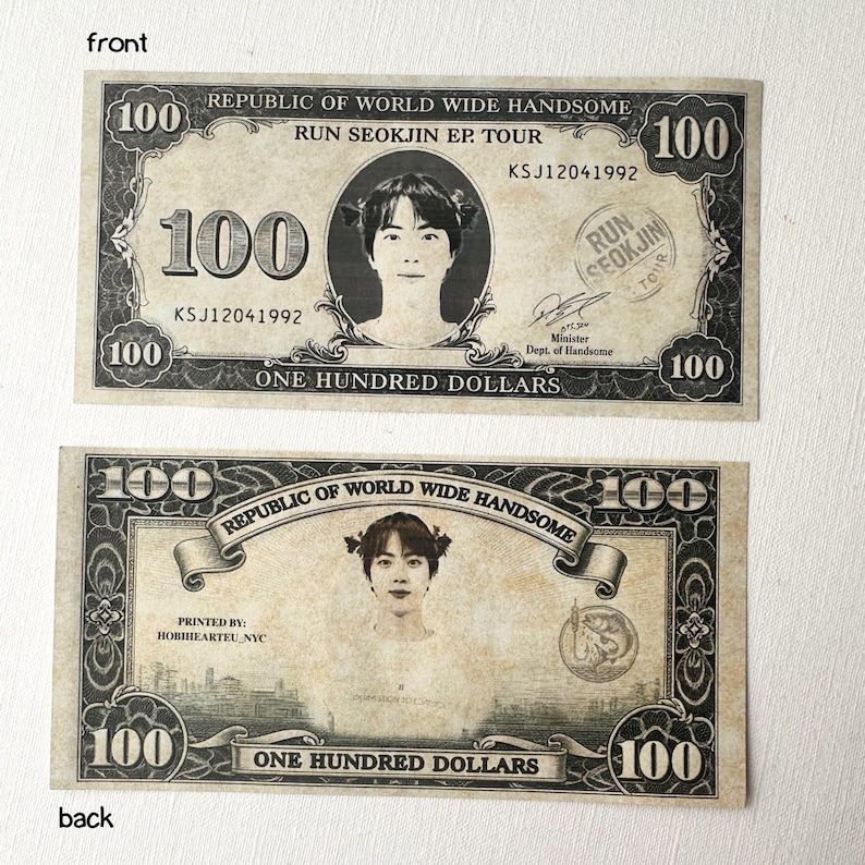 Jin Run Seokjin Tour Dollar Bill Play Money | Kim Seokjin | New Arrival Hobihearteu Shop image 2
