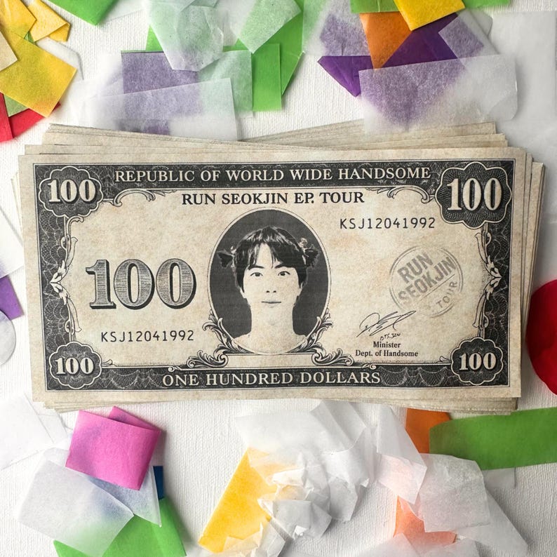 Jin Run Seokjin Tour Dollar Bill Play Money | Kim Seokjin | New Arrival Hobihearteu Shop image 1
