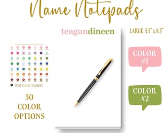 Name Stationery Notepad | Colorful Memo Note Pad | Two Names   (Large 5.5 x 8.5 inches)