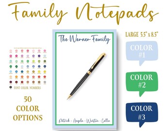Family Names Stationery Notepad | Colorful Parent Memo Note Pad (Large 5.5 x 8.5 inches)