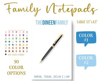 Family Names Stationery Notepad | Colorful Parent Memo Note Pad (Large 5.5 x 8.5 inches)