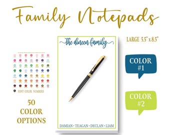 Family Names Stationery Notepad | Personalized Housewarming | Colorful Border Memo Pad (Large 5.5 x 8.5 inches)