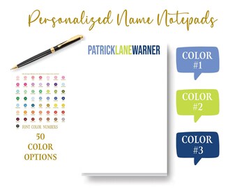 Name Stationery Notepad | Colorful Memo Note Pad | Three Names   (Large 5.5 x 8.5 inches)