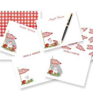 PERSONALIZED Georgia STATIONERY NOTECARDS: University College Graduation Gift  | Bulldog Mascot Football Pennant Flag Thank You Note Card