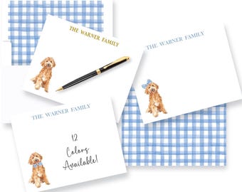 Doodle Dog Stationery Notecards: Poodle Mix Dog Breed Thank You Note Cards | Optional Bow