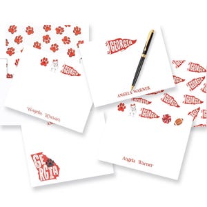 PERSONALIZED Georgia STATIONERY NOTECARDS: University College Graduation Gift  | Bulldog Mascot Football Pennant Flag Thank You Note Card