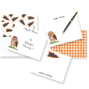 Auburn University STATIONERY NOTECARDS: College Thank You Note Card  | Tiger School Mascot Pennant Flag