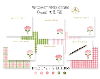 Pink Hydrangea Stationery Notecards: Grandmillennial Bows | Cottage Coastal Thank You Note Cards