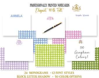 Gingham Stationery Notecards: Personalized Monogram | Colorful Thank You Note Cards