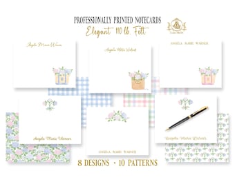 Hydrangea Stationery Notecards: Grandmillennial Bows | Cottage Coastal Thank You Note Cards