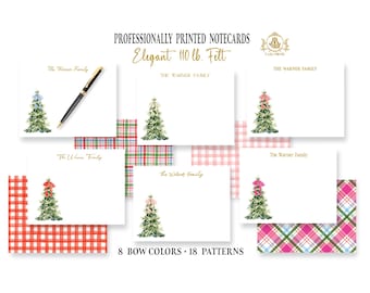 Christmas Tree Stationery Notecards | Holiday Thank You Note Cards | Girly Bows