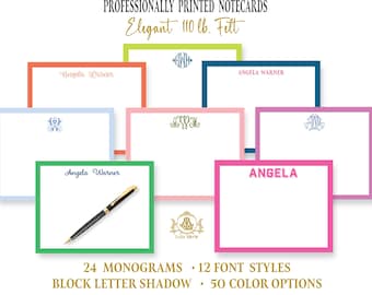 Colorful Border Monogram Notecards: Personalized Stationery | Classic Thank You Note Cards