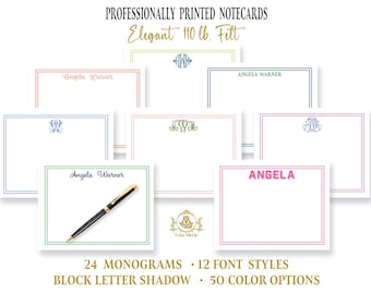 Personalized Monogram Notecards: Colorful Stationery Double Border | Classic Thank You Note Cards
