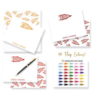 Personalized Stationery Notecards | Pennant Flag Thank You Note Card | College Graduation Gift | School Spirit Teacher Student Parent