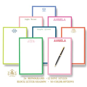 Colorful Border Monogram Notepad: Personalized Stationery | Large Memo Note Pad 5.5x8.5