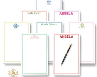 Personalized Monogram Notepad: Double Border Stationery | Colorful Memo Note Pad | Large 5.5x8.5