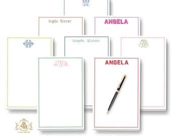 Monogram Notepad: Personalized Border Stationery | Colorful Memo Note Pad | Large 5.5x8.5