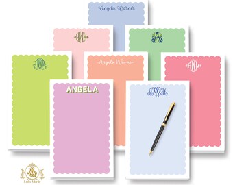 Scallop Monogram Notepad: Personalized Stationery | Large Memo Note Pad 5.5x8.5