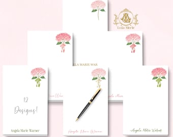 Pink Hydrangea Stationery Notepad: Personalized Gift | Cottage Coastal Memo Note Pad (Large 5.5x8.5)