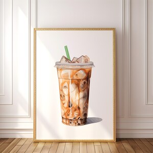 PRINTABLE Wall Art Print: Iced Coffee Watercolor #4 Kitchen Bar Cart Gallery, Preppy Latte Espresso Spill, Minimal Neutral Java Dorm Poster