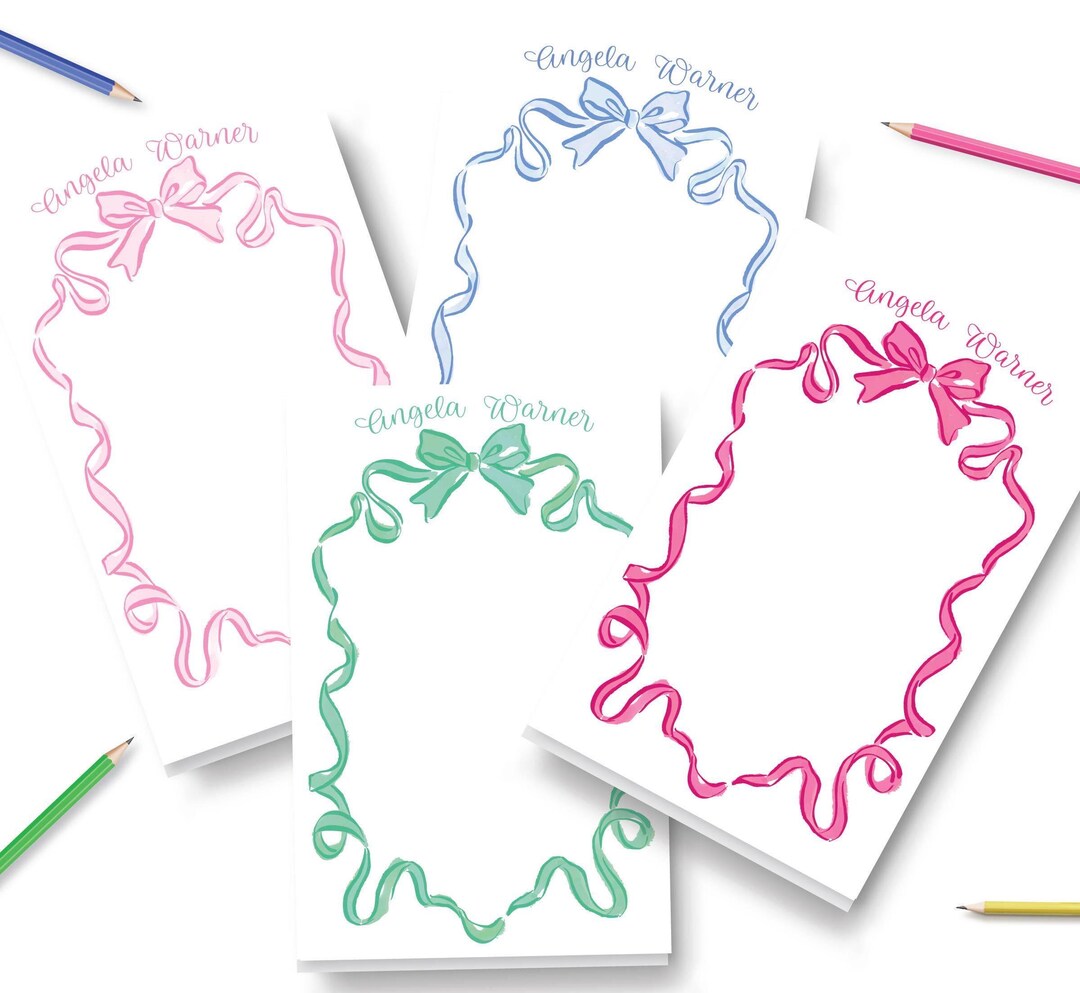 Personalized Bow Notepad: Girly Ribbon Border Stationery Gift | Large ...