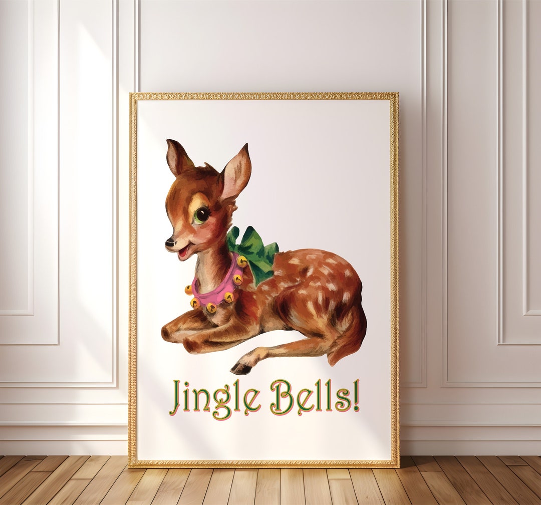 Retro Christmas Reindeer Printable Art Vintage Holiday - Etsy