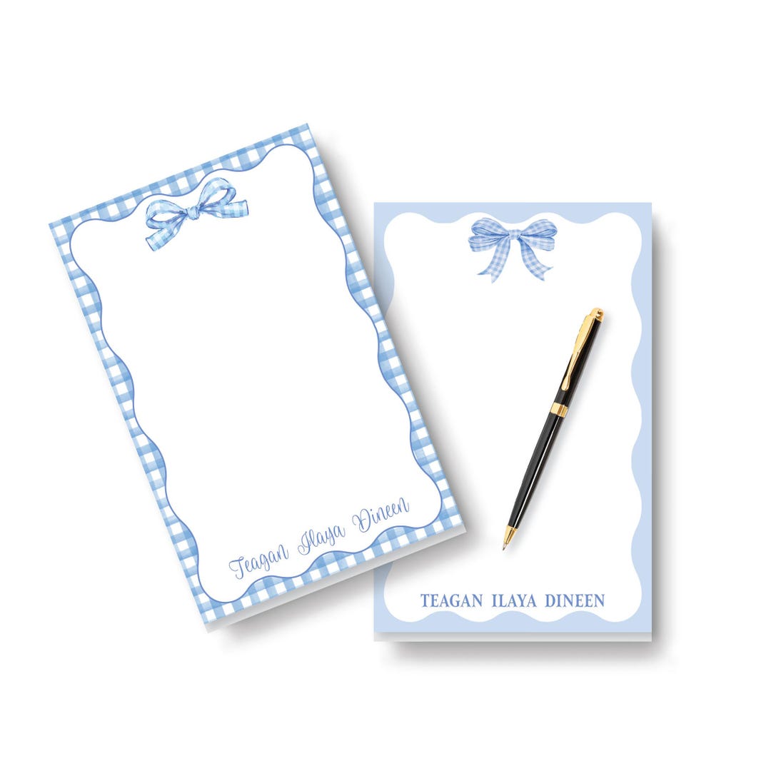 Bow Notepad Gingham Bow Notepad: Personalized Stationery Gift | Large Memo Note Pad ...