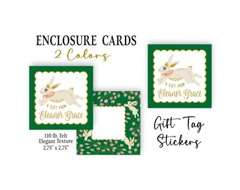 Personalized Enclosure Note Cards: Bunny Rabbit Hare Stationery | Elegant Gift Tag Stickers 2.75x2.75