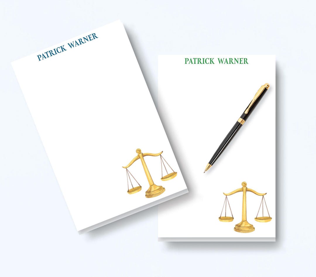 Personalized Lawyer Notepad: Scales of Justice Stationery | Large Memo ...