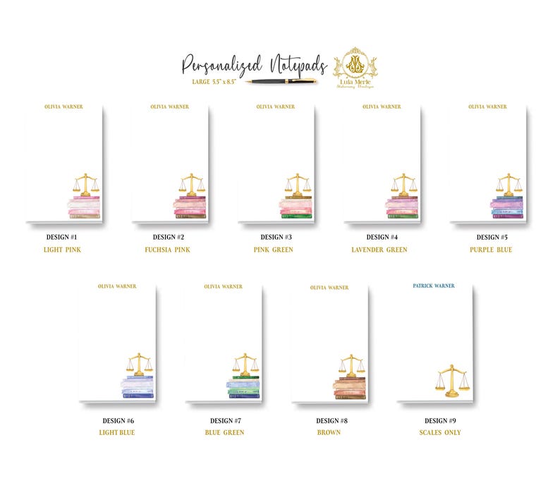 Personalized Notepad, Scales of Justice, Pretty Watercolor Book Stack, Attorney, Paralegal, Judge, Law Student Gift, Professor Teacher, Custom To Do List, List Maker, Planner Desk Note Jotter, Large Office Organization, Preppy Graduation Gift, Celebration Congratulations, Secretary Assistant, Modern Girly Books