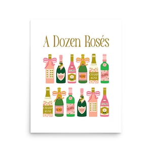 PRINTABLE Wall Art Print: Champagne Dozen Rosés, Veuve Bottle, Preppy Coquette Bow Pink Bar Cart Decor, Dorm Poster Gallery, Pop Fizz Bubbly