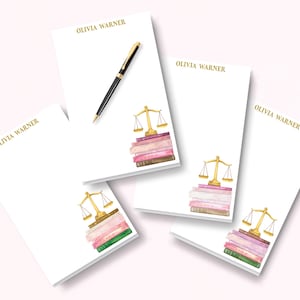 Personalized Notepad, Scales of Justice, Pretty Watercolor Book Stack, Attorney, Paralegal, Judge, Law Student Gift, Professor Teacher, Custom To Do List, List Maker, Planner Desk Note Jotter, Large Office Organization, Preppy Graduation Gift, Celebration Congratulations, Secretary Assistant, Modern Girly Books