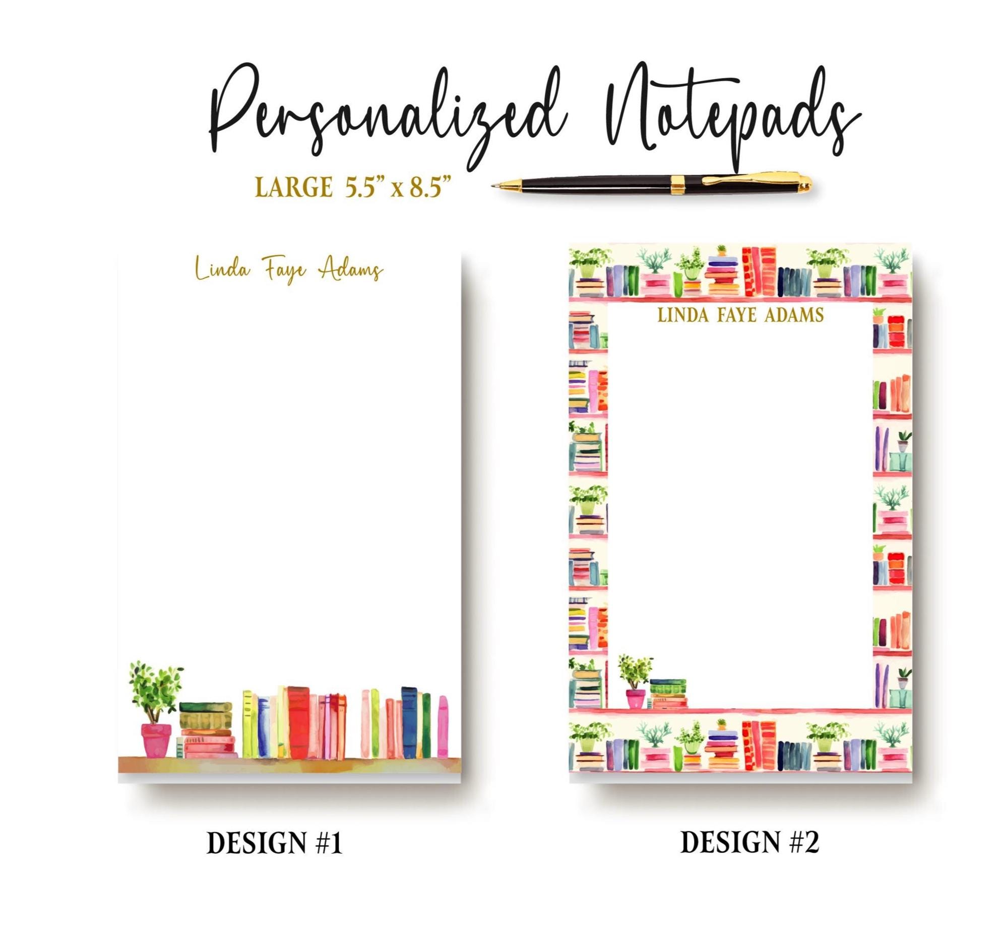 Personalized Bookshelf Notepad: Book Stacks Stationery Gift | Large ...