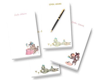 Vintage Retro Poodle Notepad: Personalized Stationery Glam Gift, Girly Dog Drinking Champagne