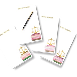 Personalized Lawyer Notepad: Book Stack Scales of Justice Stationery | Large Memo Note Pad 5.5x8.5
