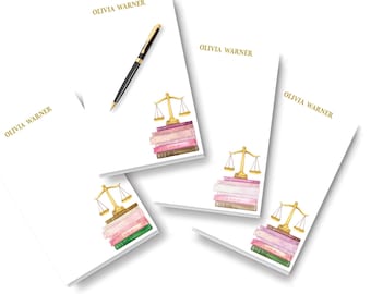 Personalized Lawyer Notepad: Book Stack Scales of Justice Stationery | Large Memo Note Pad 5.5x8.5