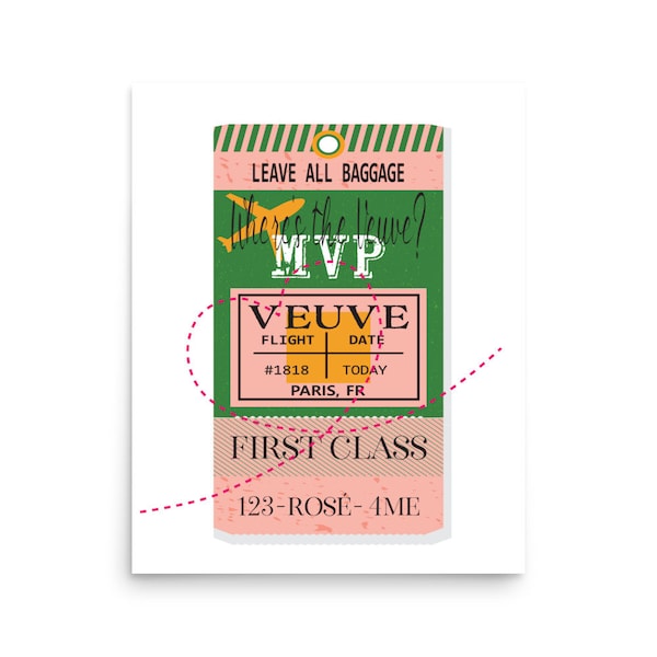 PRINTABLE Wall Art: Veuve Champagne Retro Vintage Luggage Tag | French Travel Print | Bar Cart Art | Modern Trendy Preppy Pink Orange Dorm