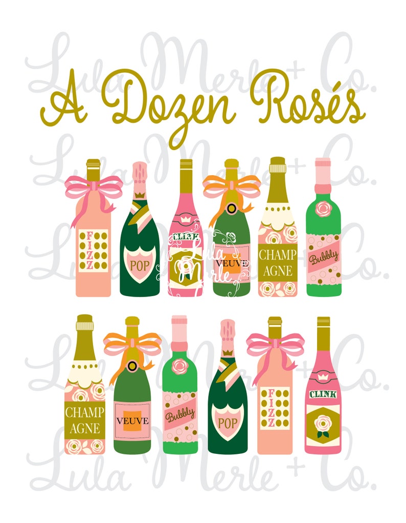 Champagne Printable Card Bar Cart Art Veuve Bottle Pink Wine ...