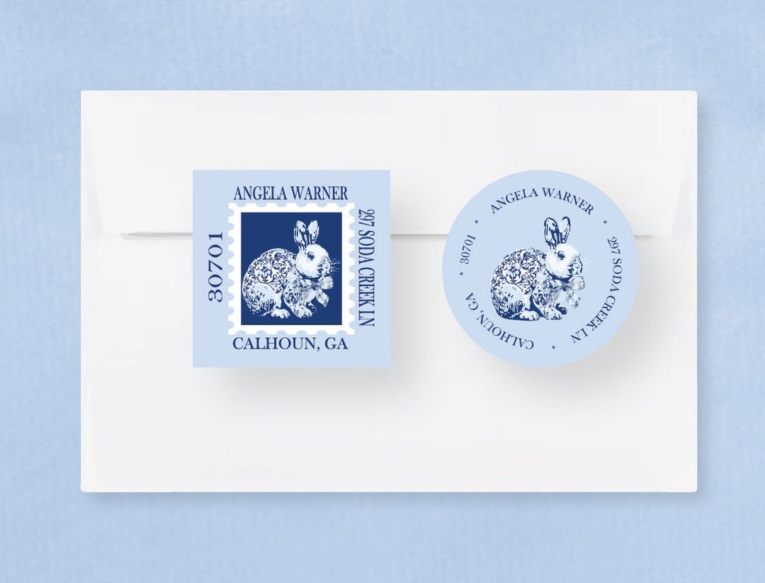 Watercolor Chinoiserie Bunny Rabbit RETURN ADDRESS LABELS, Personalized ...