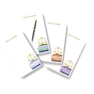 Personalized Notepad, Scales of Justice, Pretty Watercolor Book Stack, Attorney, Paralegal, Judge, Law Student Gift, Professor Teacher, Custom To Do List, List Maker, Planner Desk Note Jotter, Large Office Organization, Preppy Graduation Gift, Celebration Congratulations, Secretary Assistant, Modern Girly Books